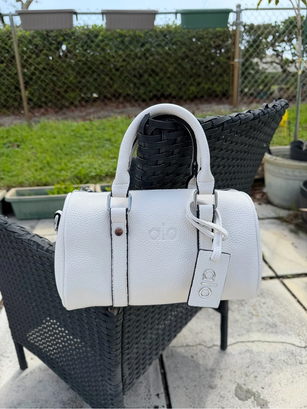 ALO Yoga White Pebbled Mini Barrel Bag with Wallet